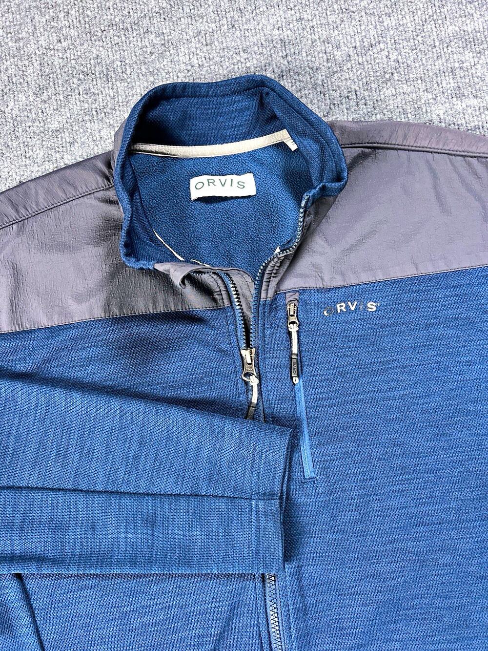 Orvis Fleece Jacket Full Zip Bonded Mesh Navy Gray Mens Large